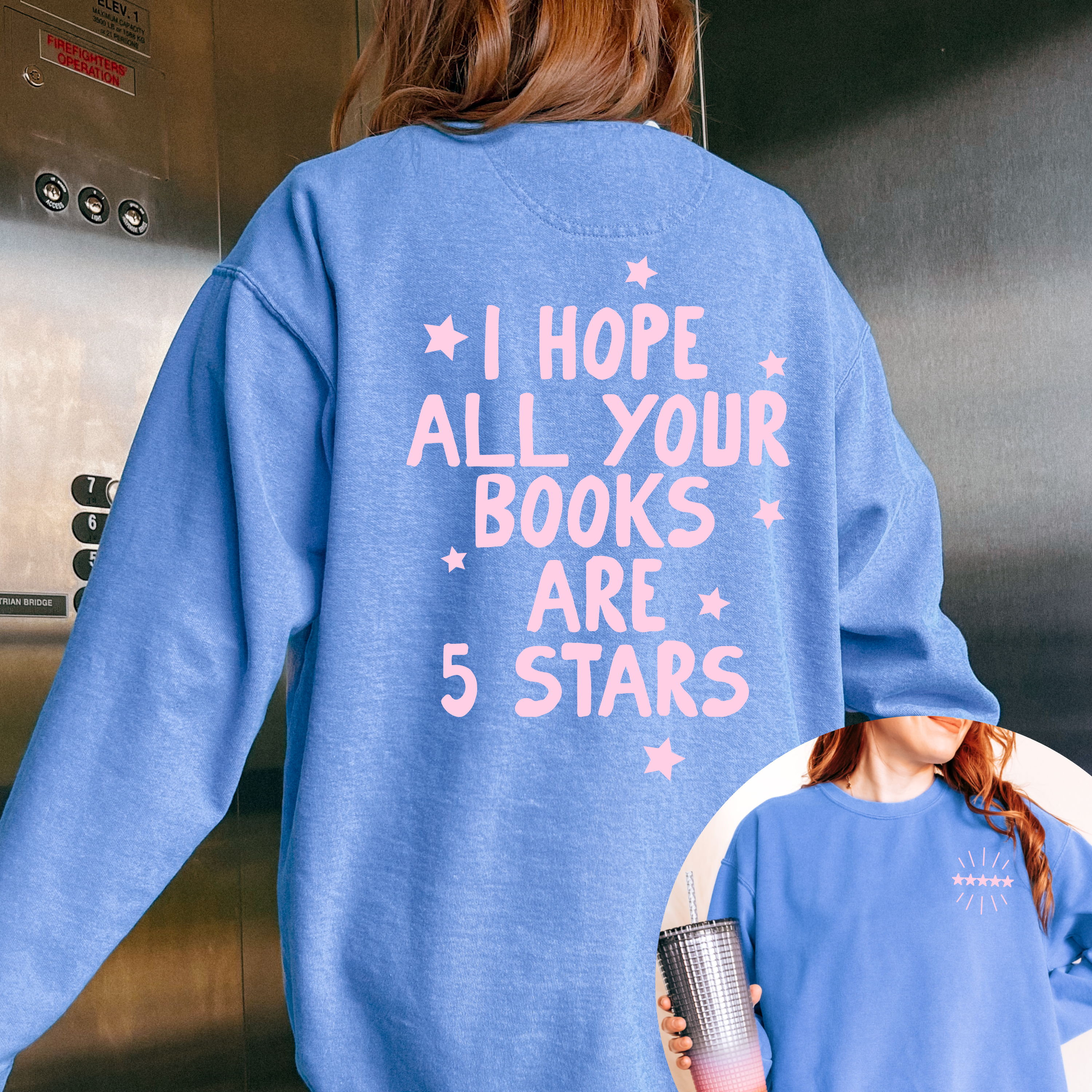 CrescentCatCo - Wholesale Graphic Sweatshirt - Women's - Hope All Your Books Are 5 Star Reads Crewneck Sweatshirt, Trendy Bookish Merch, Booktok Booksta Bookworm Gifts, Minimal Reader Merch12