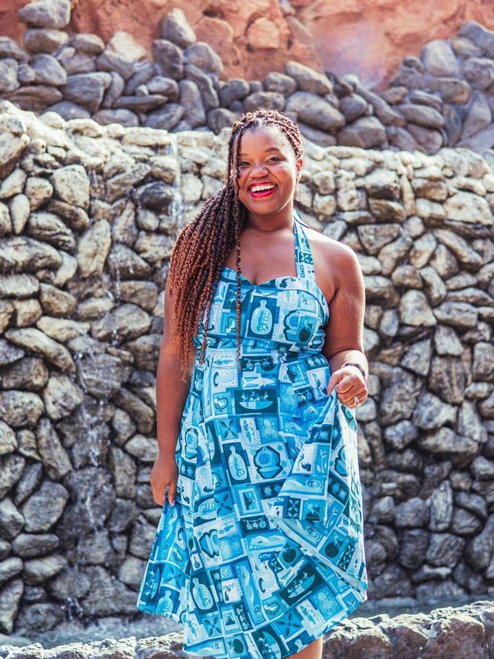 Blue Hawaii Tiki Tiki Sweetheart Swing Dress for wholesale by Park Candy