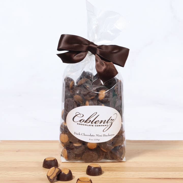 Dark Mini Buckeyes Bag With Bow for wholesale by Coblentz Chocolate Company
