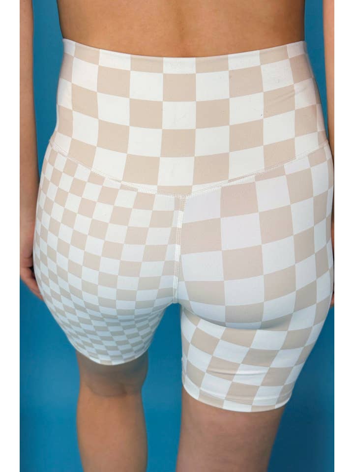Neutral Checkered Dreams Biker Shorts for wholesale on Faire4