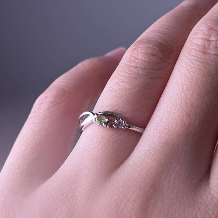 Ninaouity - Vente Bague avec plusieurs pierres - Bague en argent à trois pierres précieuses en cristal naturel