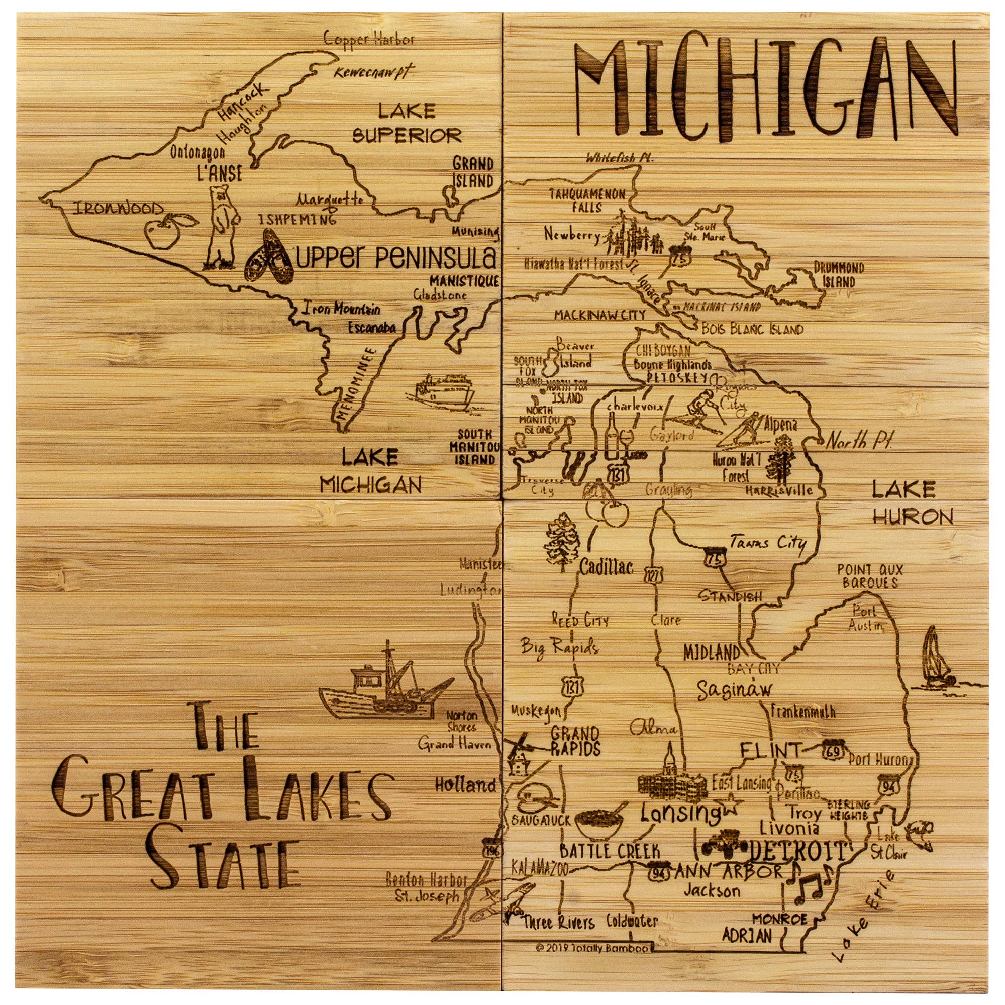 Totally Bamboo – wholesale Underlägg – Michigan Puzzle 4-PC. Glasunderlägg med fodral4