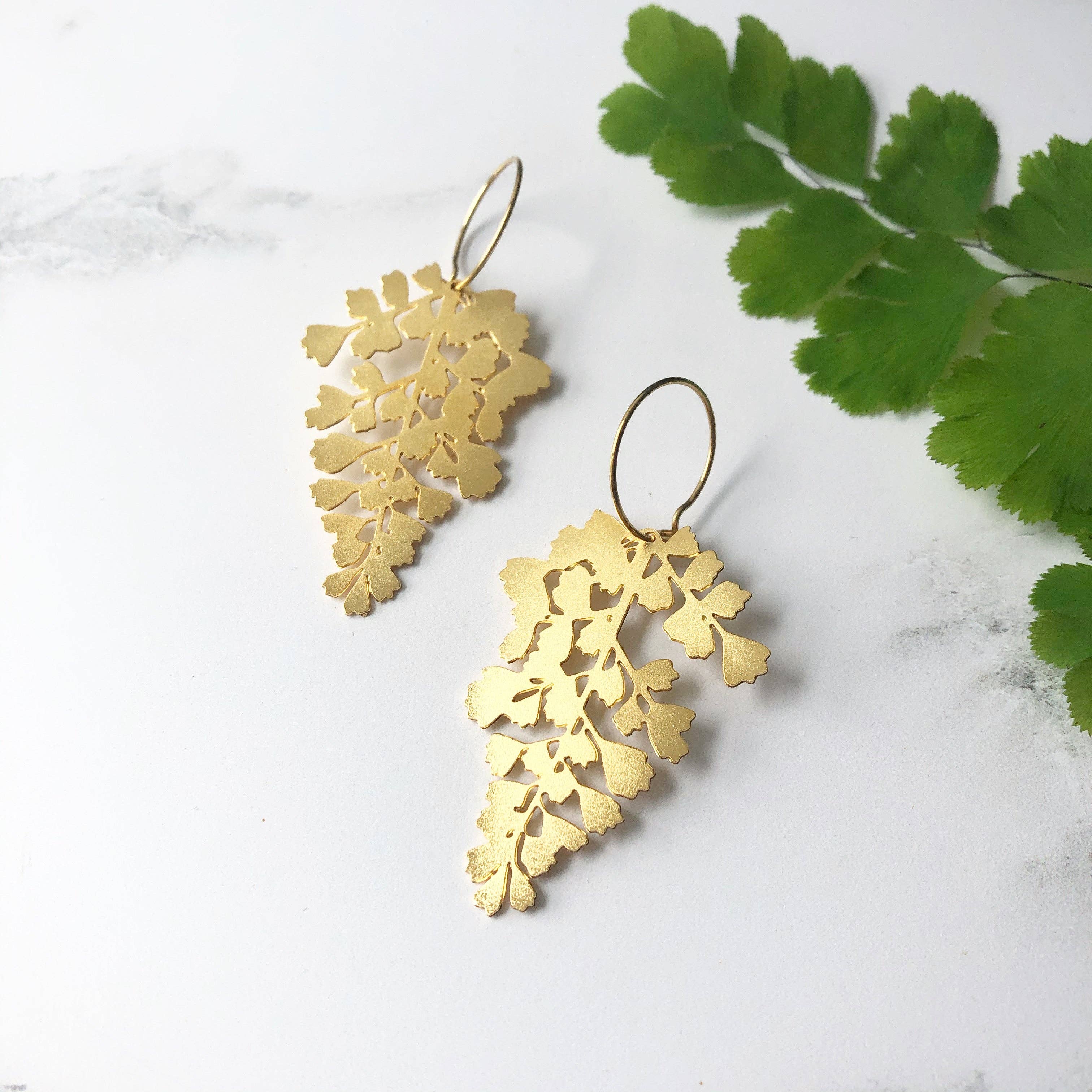 MicaPeet – wholesale Dangle earrings – Maidenhair Fern Leaf Hoop Earrings - Gold & Silver
