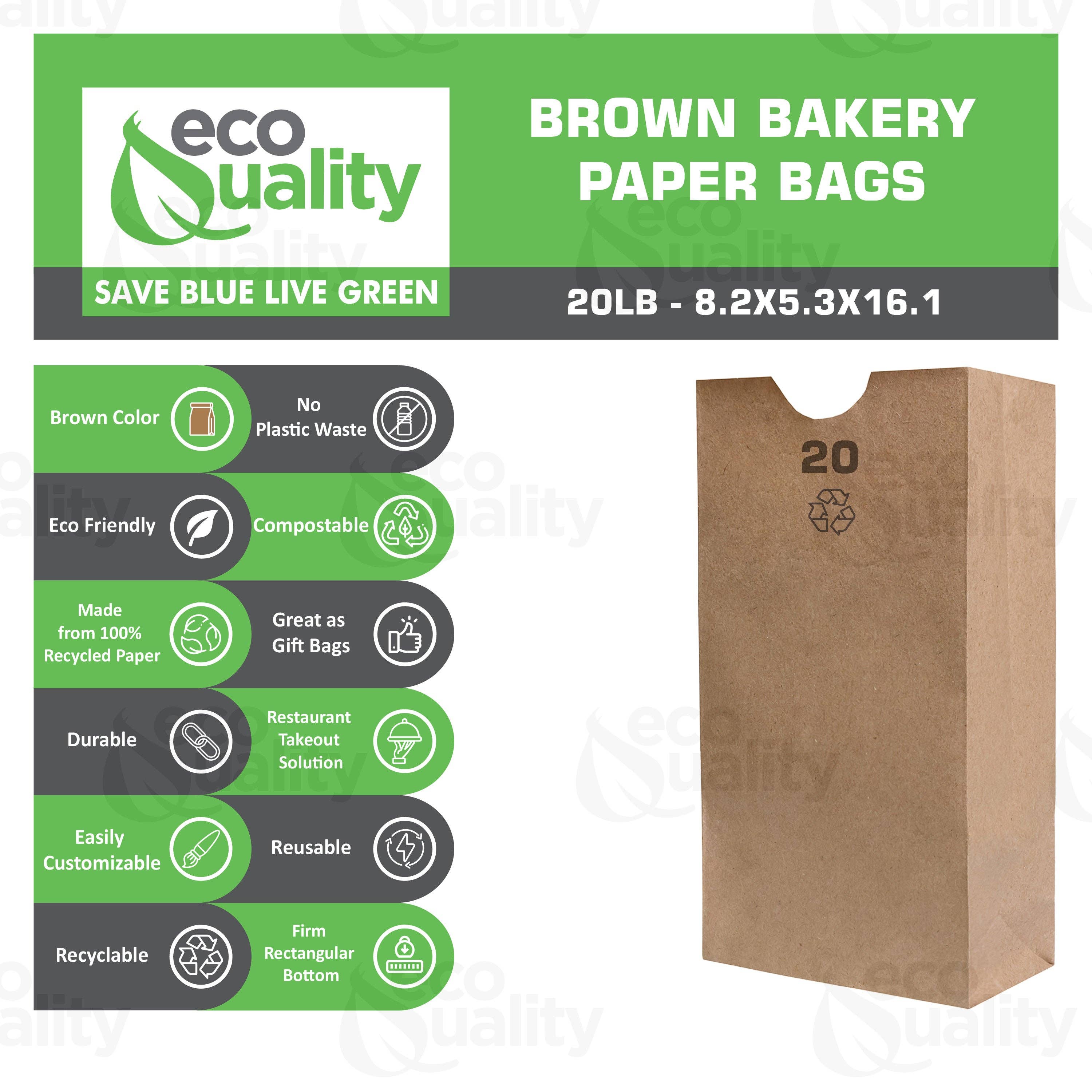 EcoQuality - Wholesale Grocery/Shopping Bag - 20Lb Jumbo Kraft Brown Grocery Tall Paper Lunch Bags1