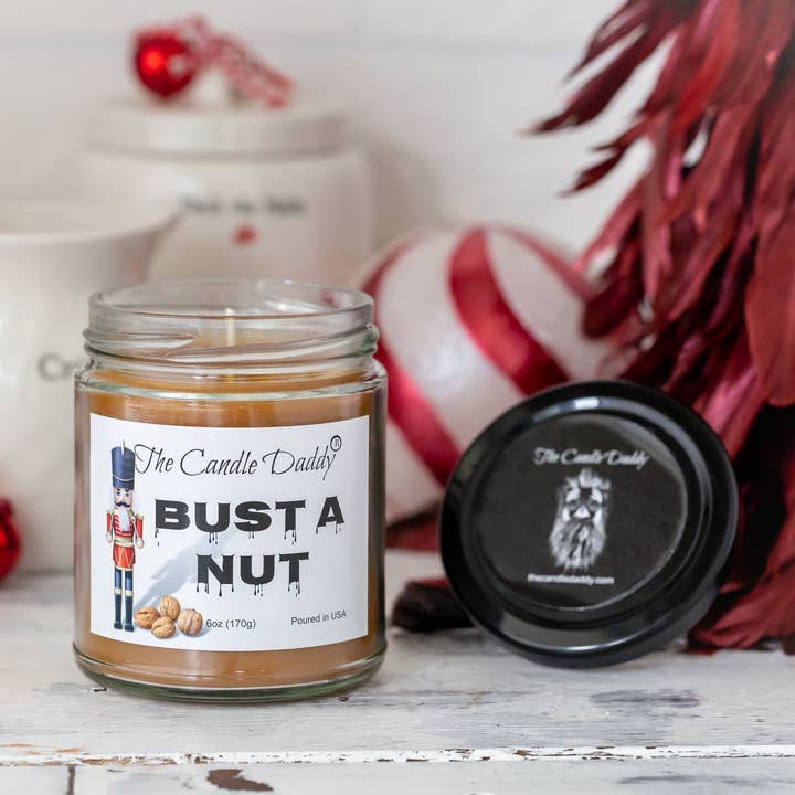 The Candle Daddy - Wholesale Jar/Filled Candle - Bust A Nut Holiday Candle - Funny Christmas Candle Gift