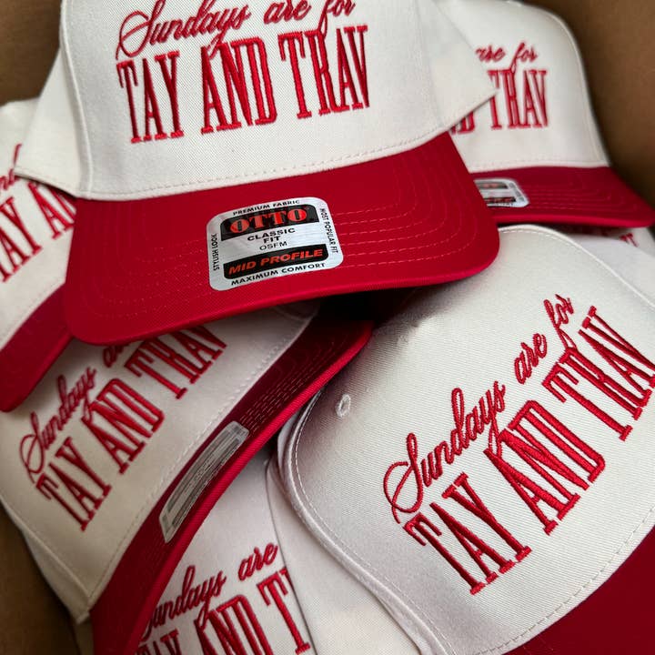 KENZKUSTOMZ - Wholesale Trucker Hat - Women's - Sundays Are For Tay + Trav - Red Vintage Trucker Hat