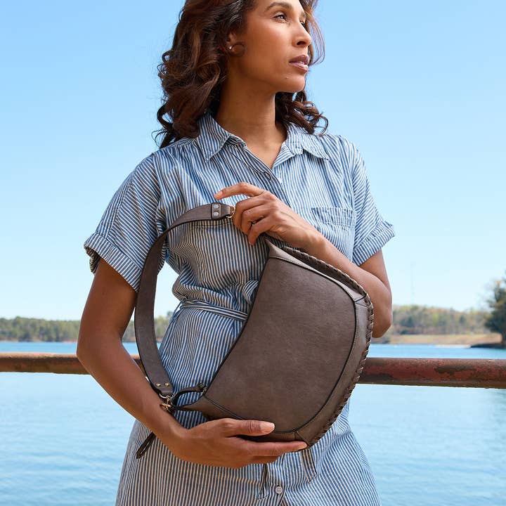 Jen & Co. - Wholesale Crossbody Bag - Women's - M2508 Sierra Structured Shoulder Bag w/ Whipstitch Detail