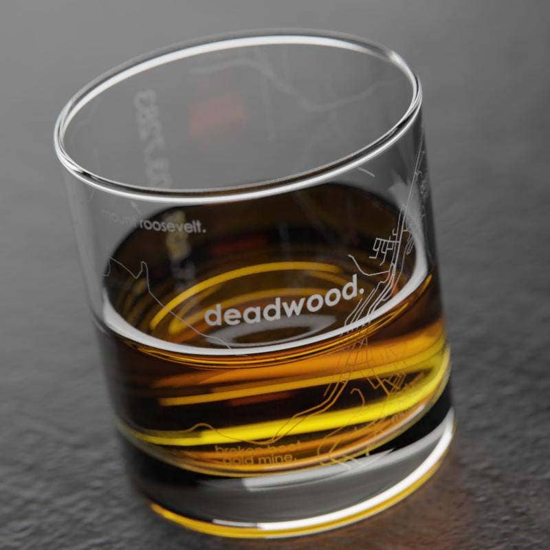 Well Told - Wholesale Cocktail/Liquor Glass - Deadwood, SD City Map - Etched Whiskey Rocks Glass2
