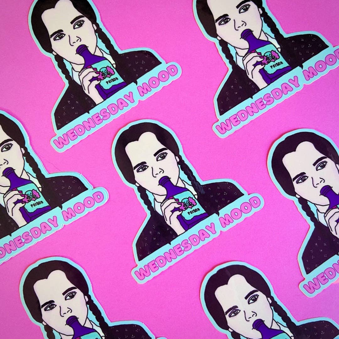 Haunted Fembot - Wholesale Sticker - “Wednesday Mood” Wednesday Addams Water Bottle Sticker6
