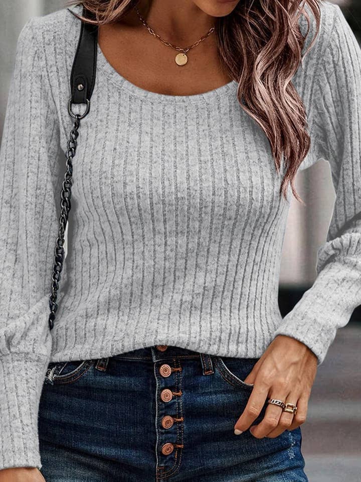 Lovenne - Wholesale Knit Top - Women's - PIT STRIP SHAVED ROUND NECK LANTERN SLEEVE TOP23