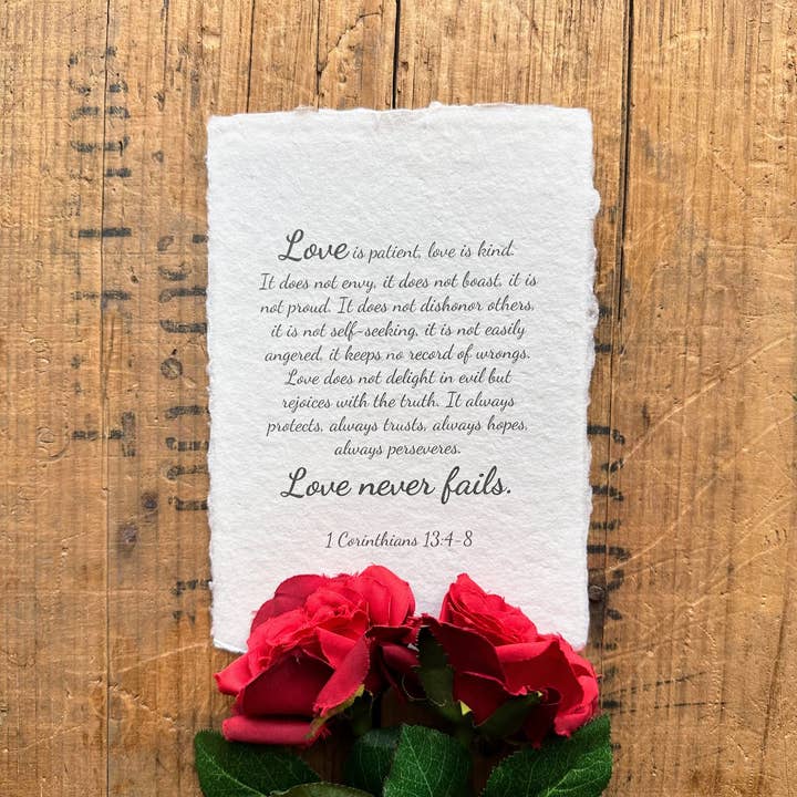 Love is patient, love is kind 1 Corinthians 13:4-8 print for wholesale by Alison Rose Vintage