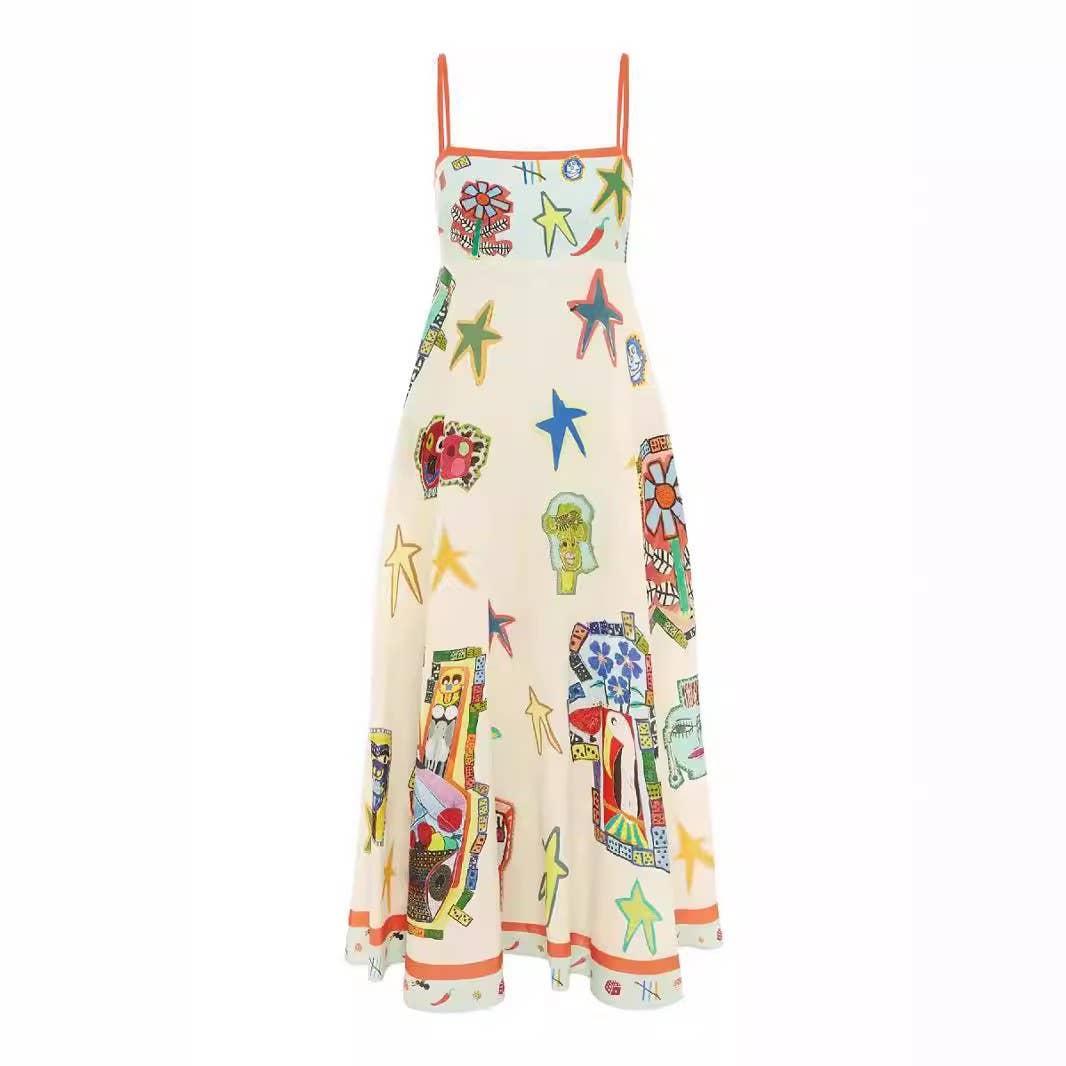 Hope & Sunshine - Vente Robe – femme - Robe évasée en lin à imprimé graffiti44