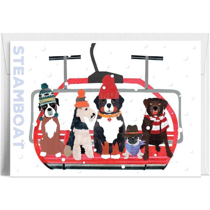 "Seggiovia Invernale per Cani a Vapore" – Biglietto di Auguri per la vendita all'ingrosso da parte di Lilybart LLC