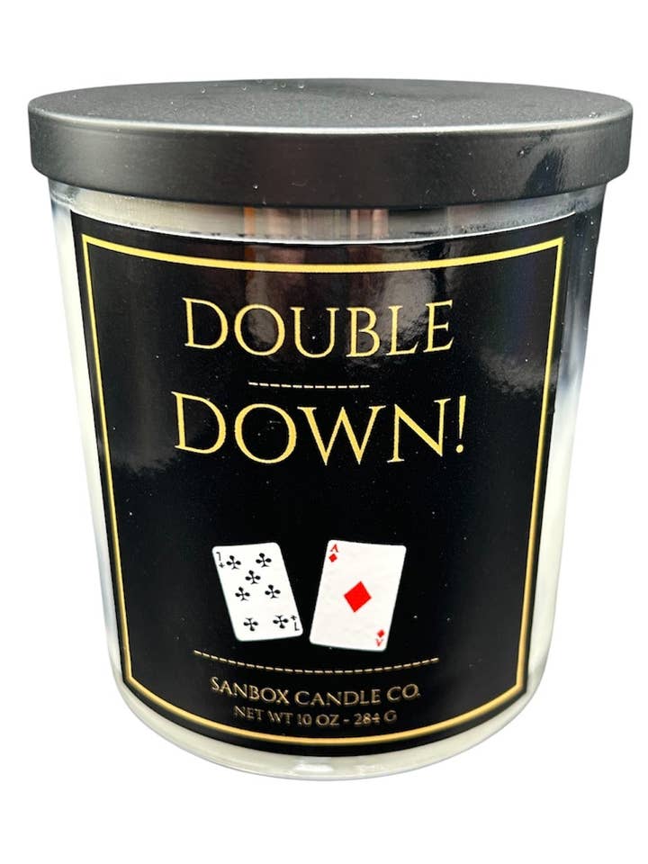 DOUBLE DOWN! 10 ounce Soy Candle for wholesale by Sanbox Candle Co