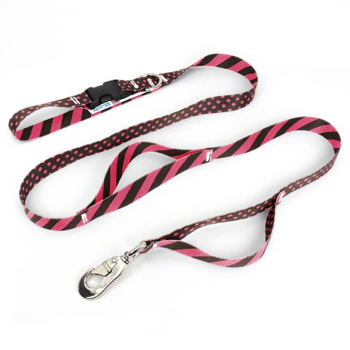 Fab Grab Leash Coco Pink Dots and Stripes - Fabriqué aux États-Unis - Trois poignées pour la vente par Buttonsmith