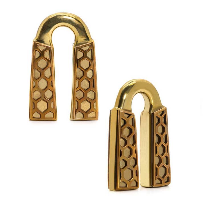 Custom Plugs – wholesale Cuff/wrap earrings – Honeycomb - Copper & Brass Ear Weights (Pair)