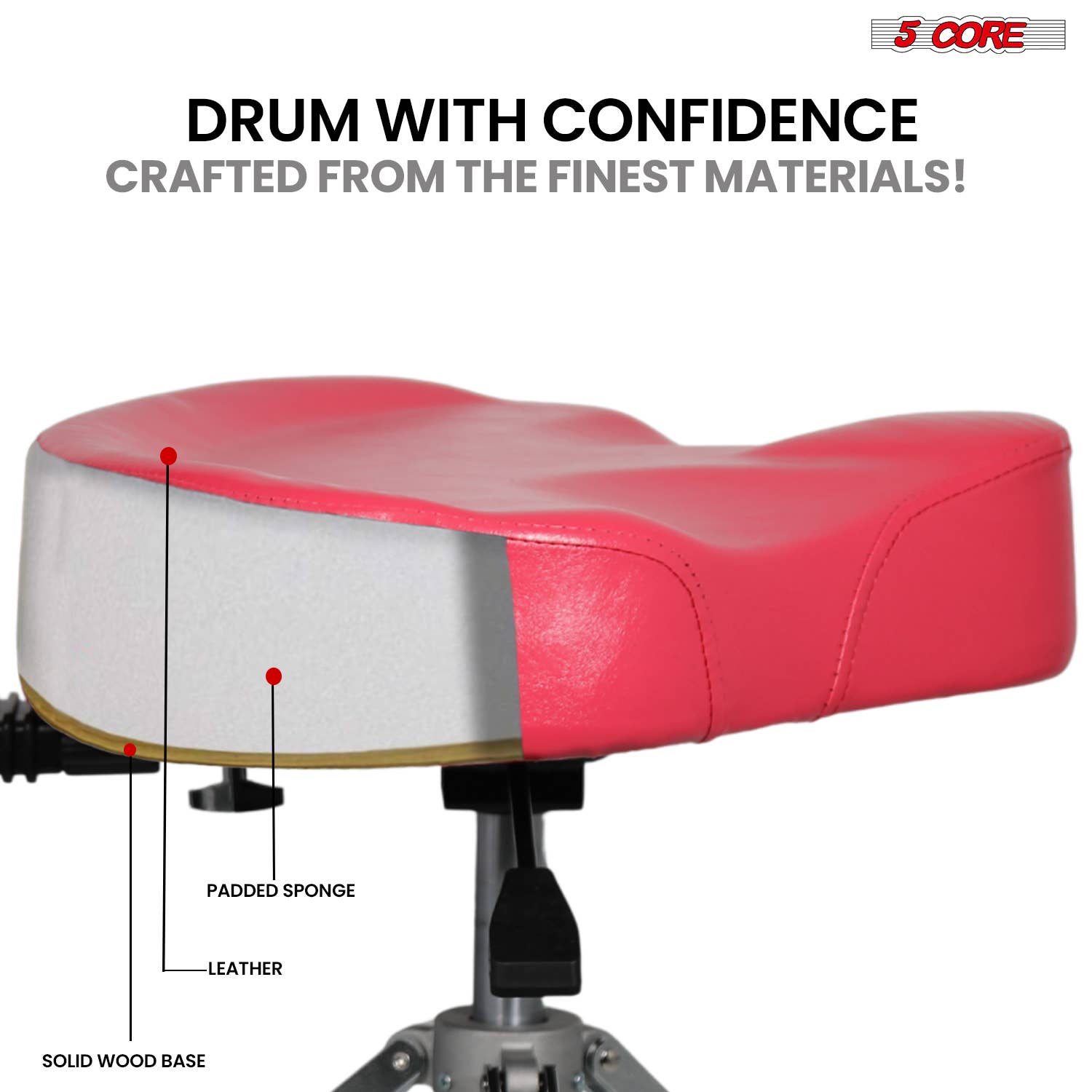 K Cube Inc - Wholesale Musical Instrument - 5 Core Drum Throne Backrest 4" Padded Adjustable 441Lb Stool10
