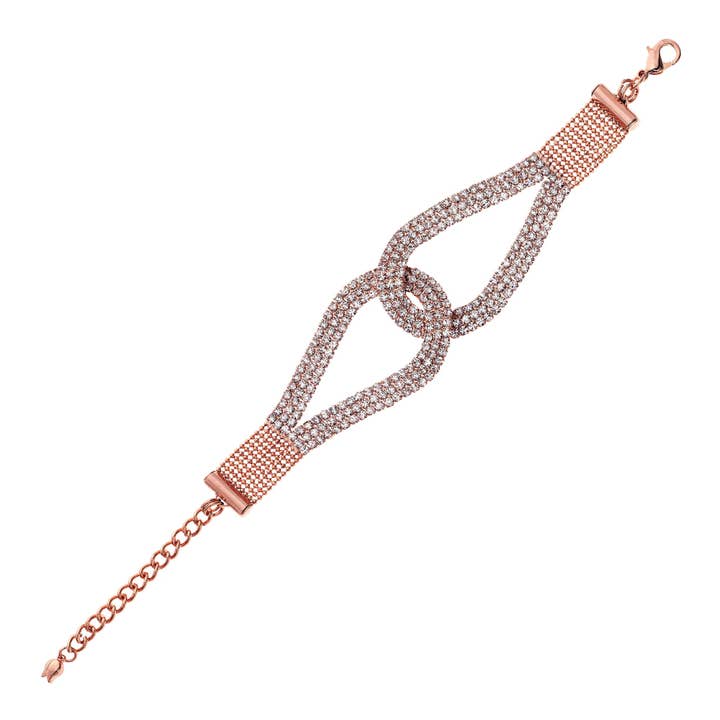 Pulseira Banhado a Ouro Rosa com Ferraduras de Cristal Interlock por atacado de Luxe on Main LLC
