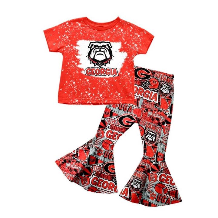 Aier Wholesale - Wholesale Top & Pant Set - Kids - Baby girls football team red dog bell pants clothes sets