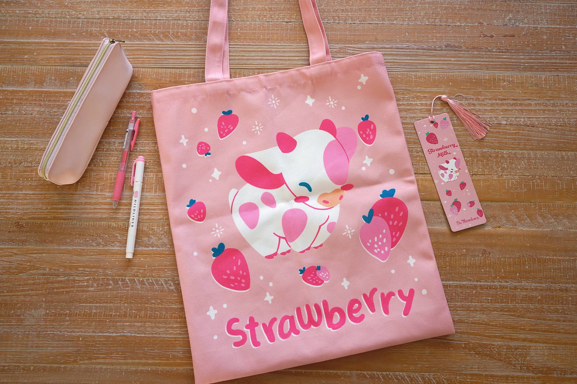 The Moonborn - Wholesale Tote Bag - Women's - Strawberry Pink Cow Tote Bag4