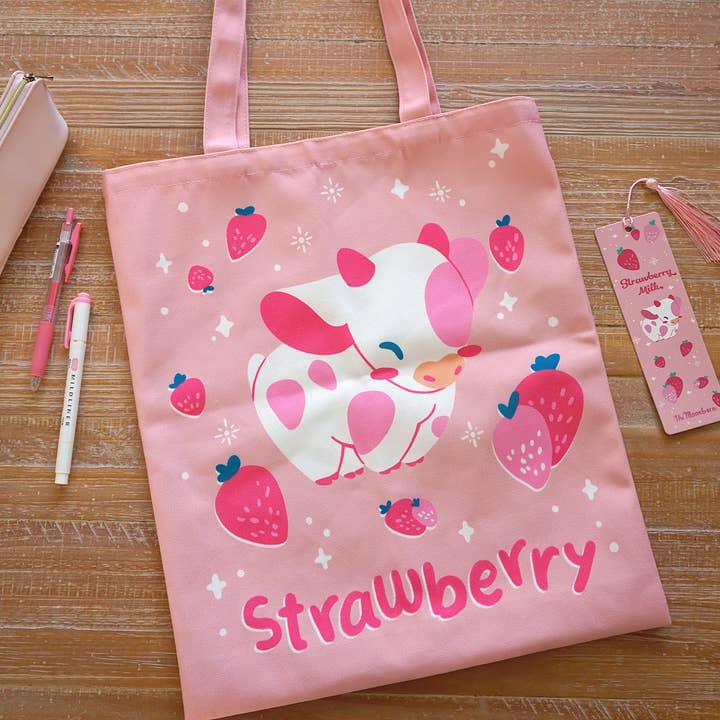 The Moonborn - Wholesale Tote Bag - Women's - Strawberry Pink Cow Tote Bag4