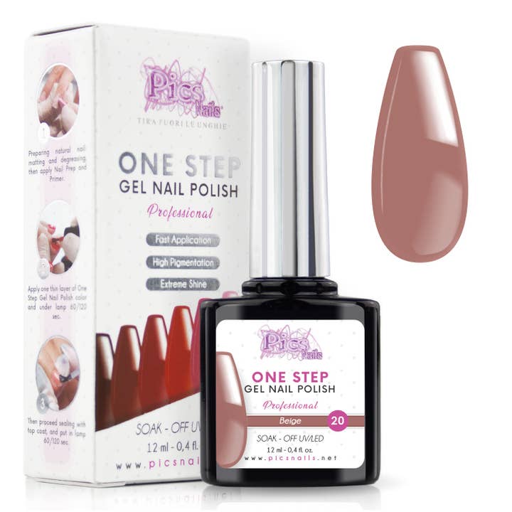 One Step Beige Semipermanent Nail Polish 20 - 12 ml | Semipermanent 3in1 UV/LED Ultra Glossy for wholesale by Pics Nails