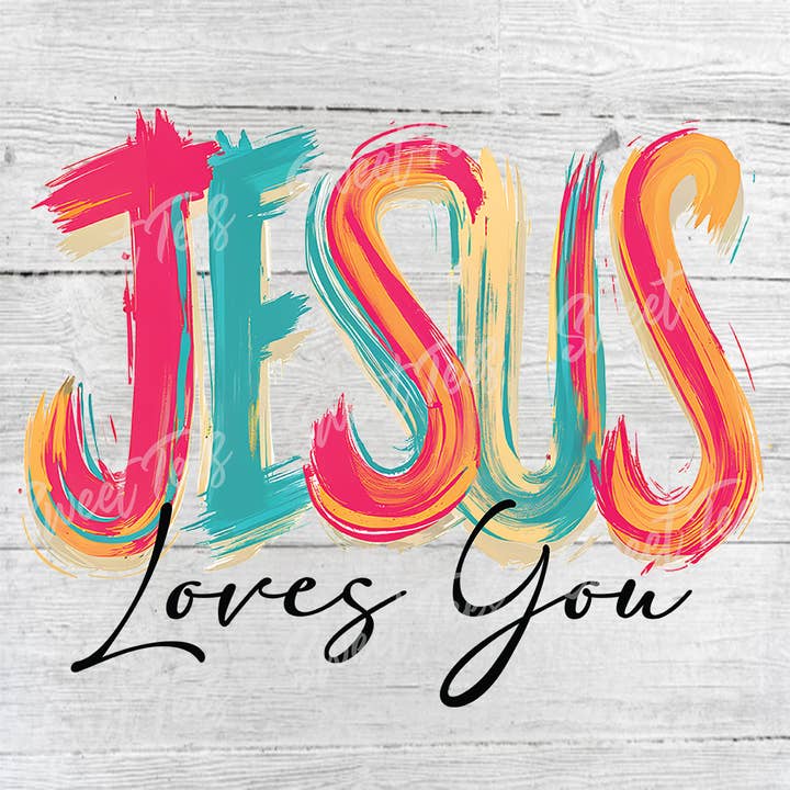 Jésus vous aime Transfert de sublimation religieux chrétien pour la vente par Sweet Tees