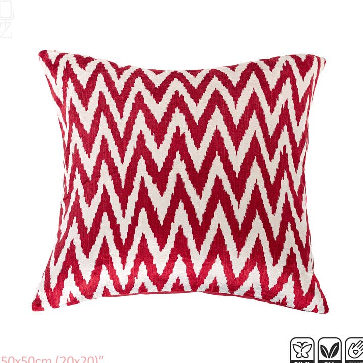 Röd Zig Zag siden sammet dekorativt kast kuddfodral för wholesale av OyzShop