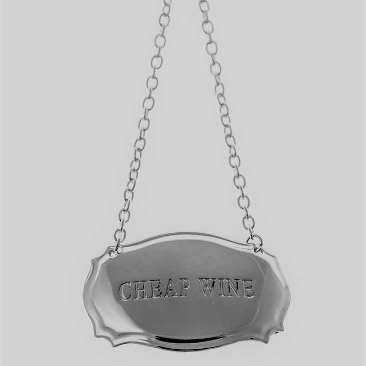 Decanter Label Chippendale Design Cheap Wine Silver Plate. SKU #: C1259CHEAP WINE. for wholesale by Corbell Silver