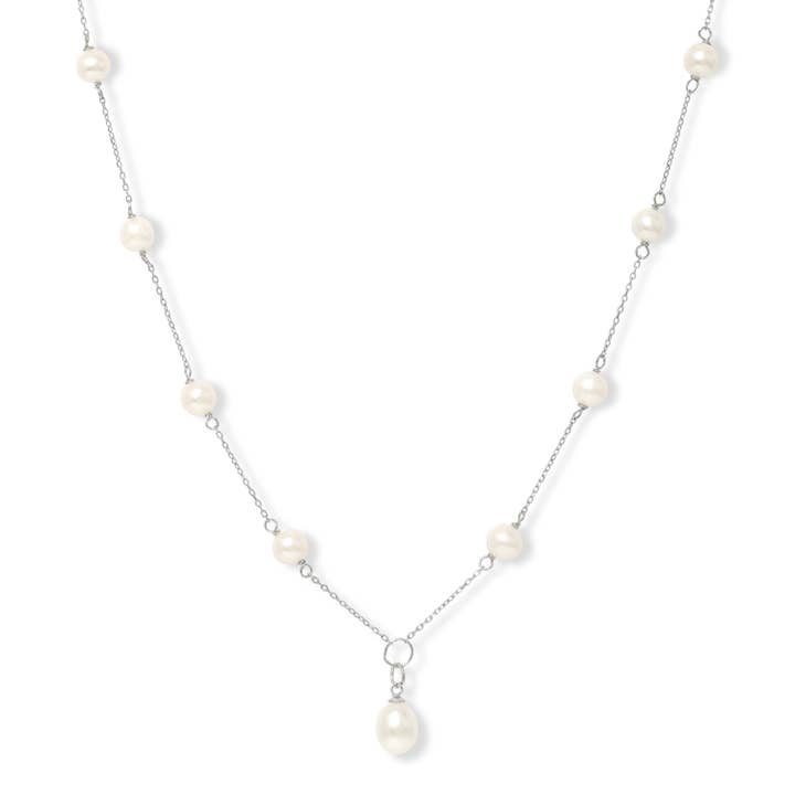 Silver chain necklace with cultured freshwater pearls for wholesale by Pearls of the Orient