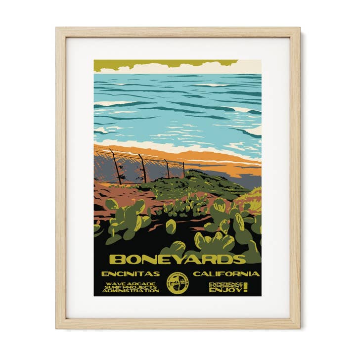Boneyards WPA Surf Poster | Vintage Encinitas Art Print for wholesale by WAVE ARCADE