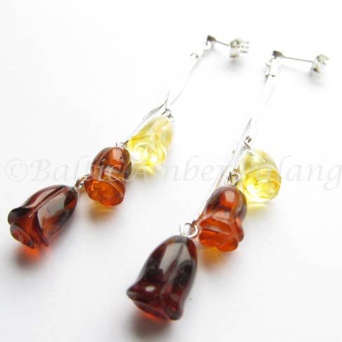 Baltic Amber Dangle Tulip Earrings 2 for wholesale by Baltic Amber Palanga