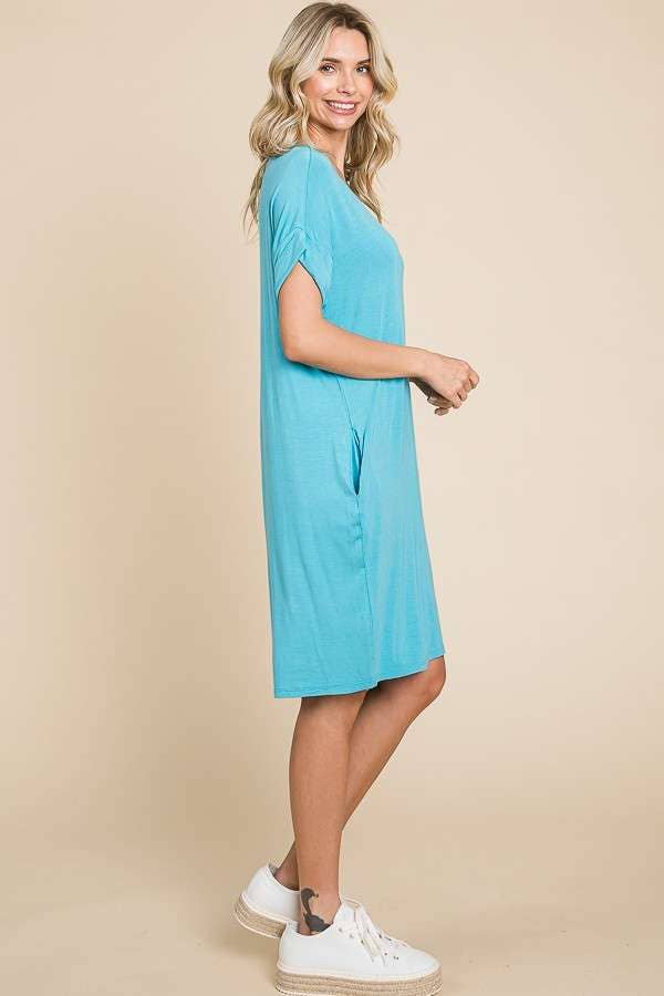 Culture Code - Wholesale Dress - Women's - CAD1045 - RELAXED V NECK ROLL OVER SLV T-SHIRT DRESS1