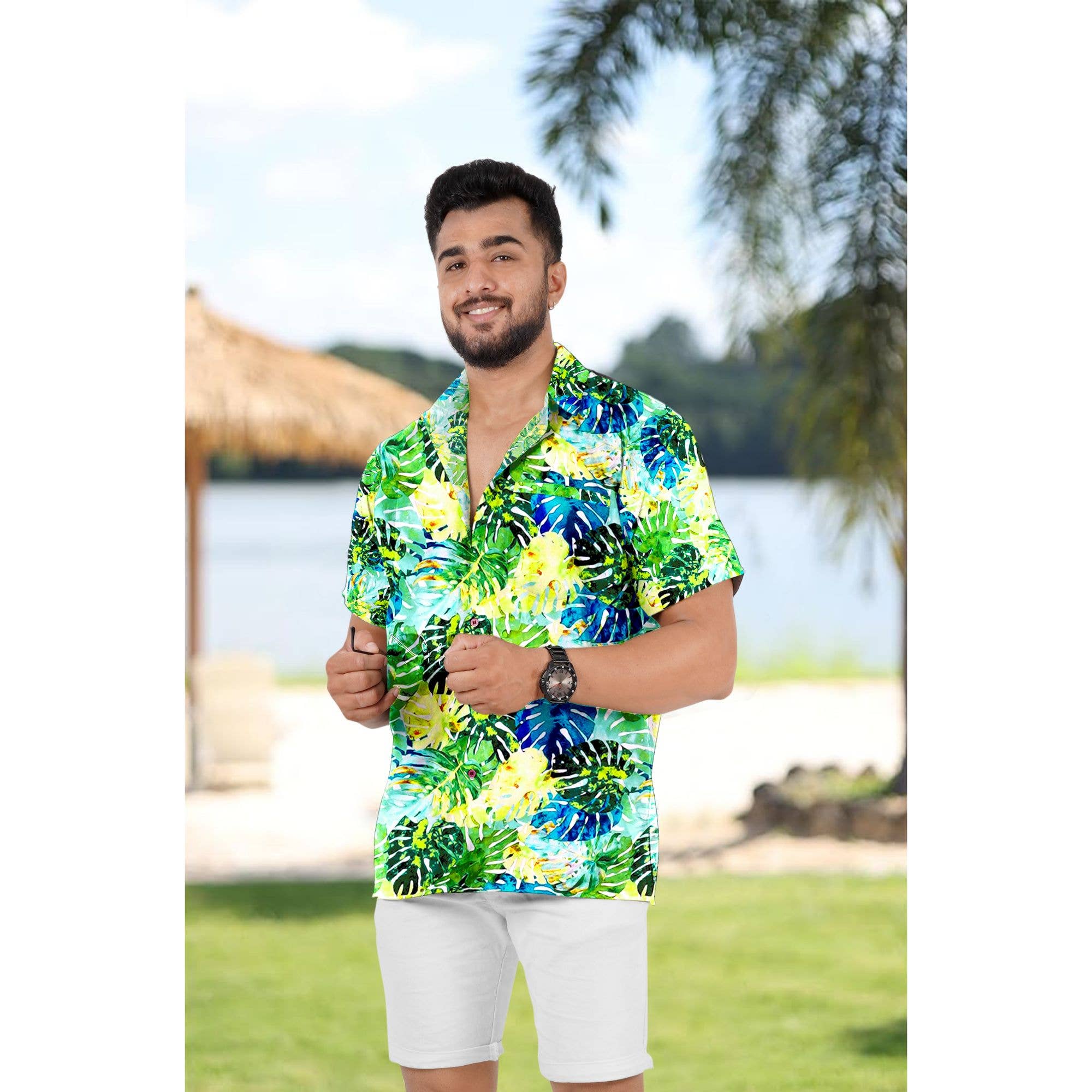 Multi Colored Monstera Leaves Fall Printed Relax Hawaiian Shirt For Men for wholesale on Faire1