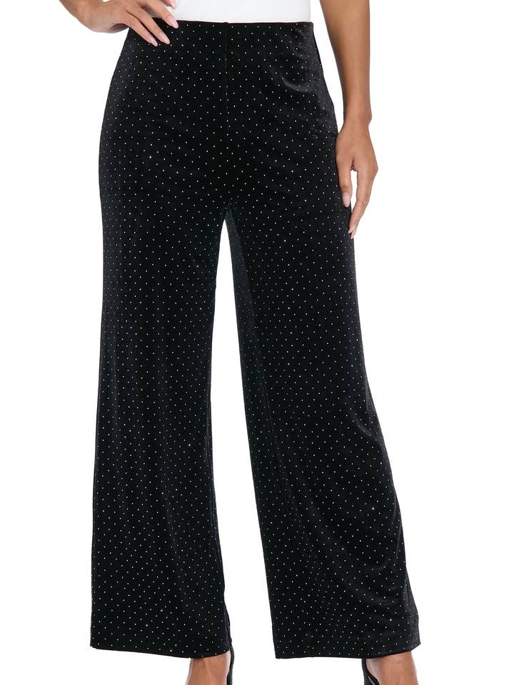 CLEAN WAISTLINE VELVET STUD PANT for wholesale by Maggy London Group