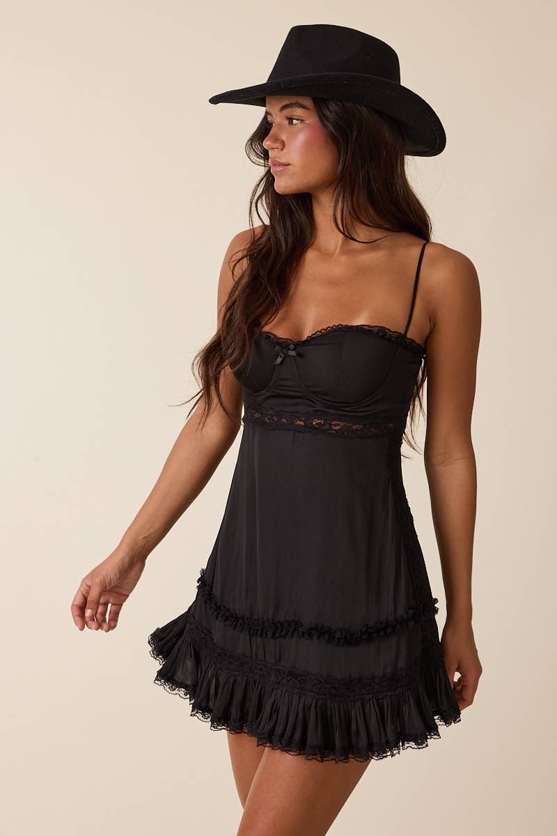 Sky to Moon - Wholesale Dress - Women's - SOLID COLOR SWEETHEART LACE TRIM PREPPY MINI DRESS1