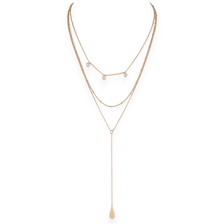 Collier à couches avec goutte en métal pour la vente par LA Jewelry Plaza