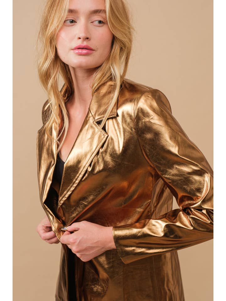 Blue B - Wholesale Blazer - Women's - 61245J - Metallic Pu Loose Single Blazer Jacket10