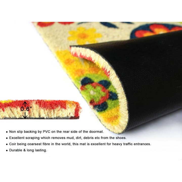RugSmith - Wholesale Door Mat - RugSmith Bleach Tufted Folk Flowers Coir Doormat, 18" x 30"3