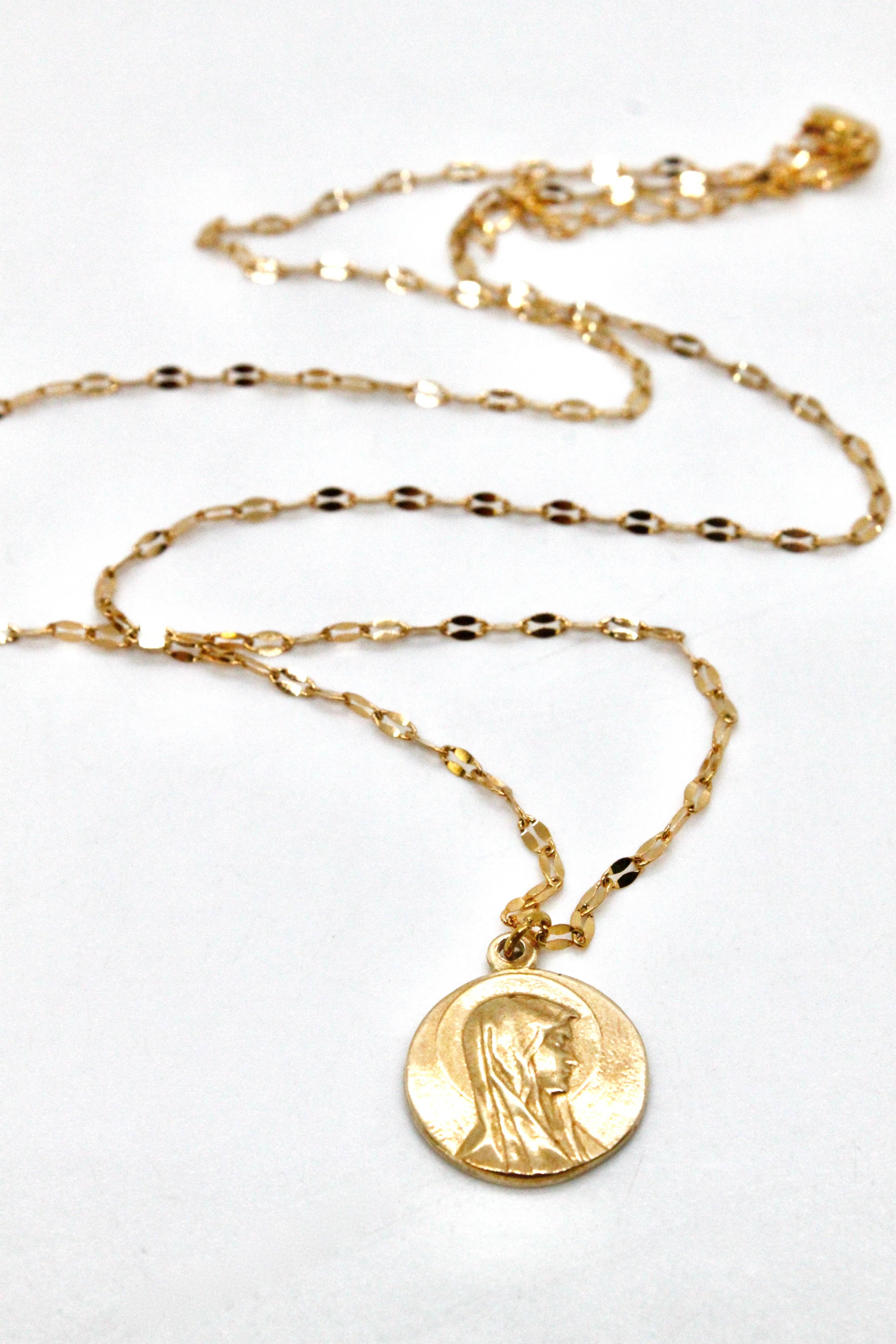 LIZOU - Wholesale Pendant/Charm Necklace - Gold Chain Necklace with Golden Bronze French Religious Medal -French Medals Collection-5