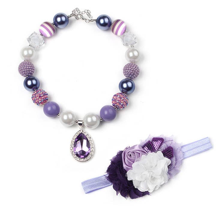 Conjunto de collar con colgante de amatista en forma de lágrima y diadema para venta al por mayor de Miss Q Baby