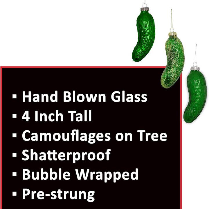 4E's Novelty - Wholesale Ornament -
4E's Blown Glass 4"Metallic Green Christmas Pickle Ornament5