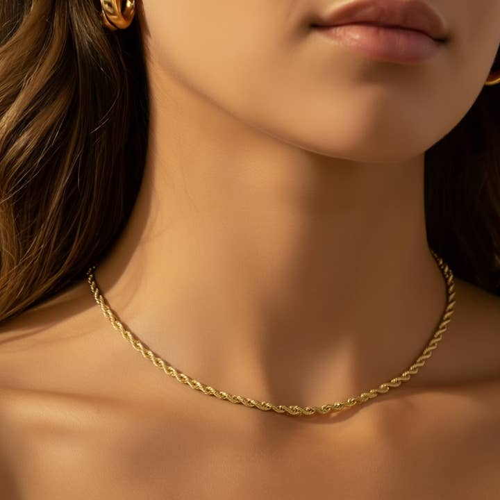 Collier Chaîne Corde Plaqué Or PVD Imperméable Bijoux pour la vente par Gold Lunar