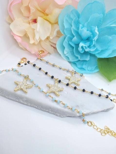 Starfish Beaded Gemstone Bracelet in 18kt Gold Vermeil for wholesale by Bad Apple Designs