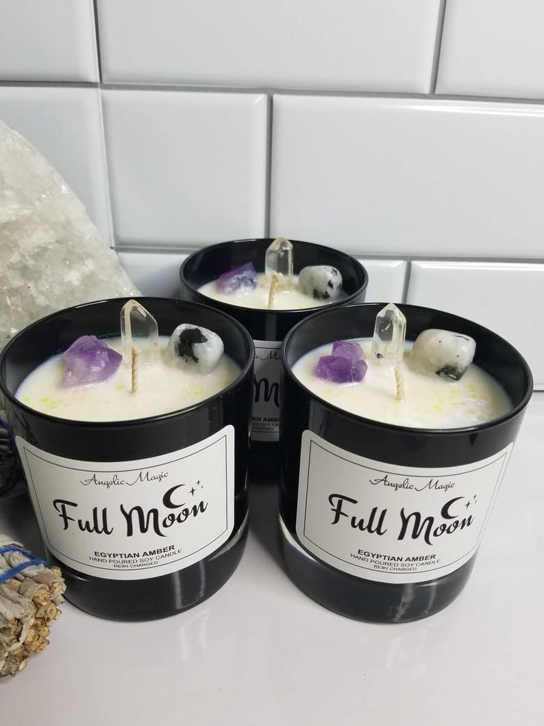 Angelic Magic - Wholesale Jar/Filled Candle - Full Moon Crystal Soy Candle, Amethyst, Moonstone, Quartz1