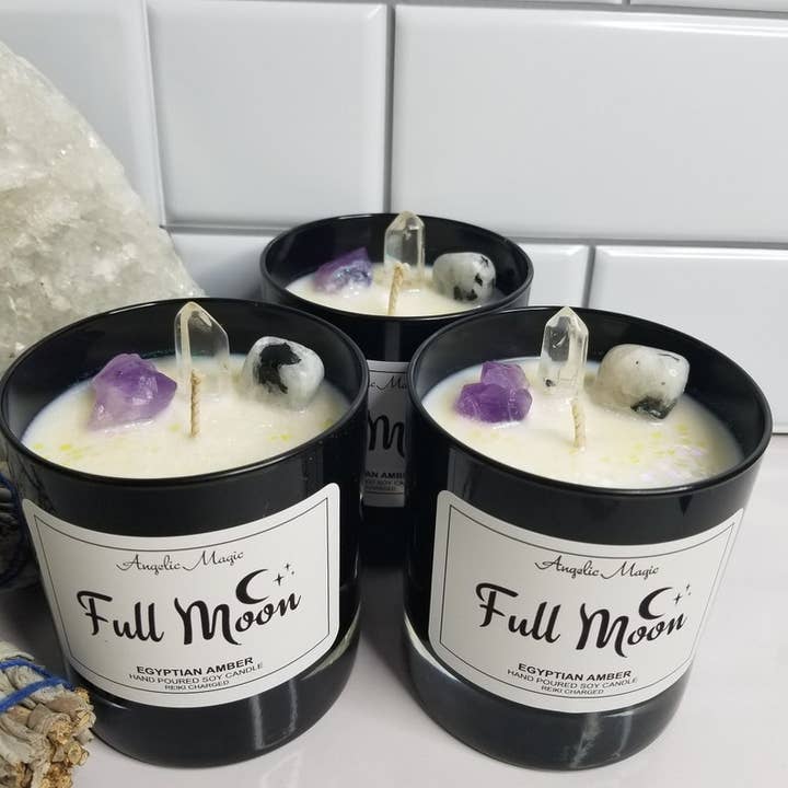 Angelic Magic - Wholesale Jar/Filled Candle - Full Moon Crystal Soy Candle, Amethyst, Moonstone, Quartz1