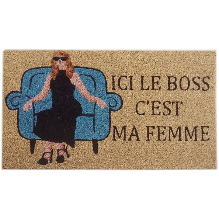 Coir Door Mat Ici Le Boss C'Est Ma Femme for wholesale by IH Casa Decor