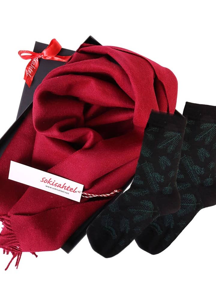 Geschenkbox mit Alpakawollschal und TREEPEOPLE Merinowollsocken für Damen für den Großhandel von Sokisahtel I BestSockDrawer