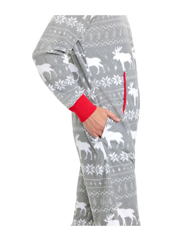 Tipsy Elves - Wholesale Onesie - Unisex - Men's Grey Moose Fair Isle Christmas Jumpsuit Onesie