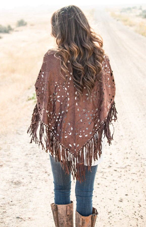 Hipster Row - Wholesale Poncho - Women's - Suede Fringe Poncho12